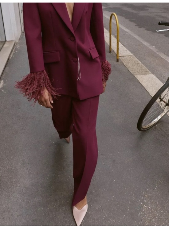 Zara Jackets & Blazers - Zara feather cuff blazer XS and pants S set in burgundy